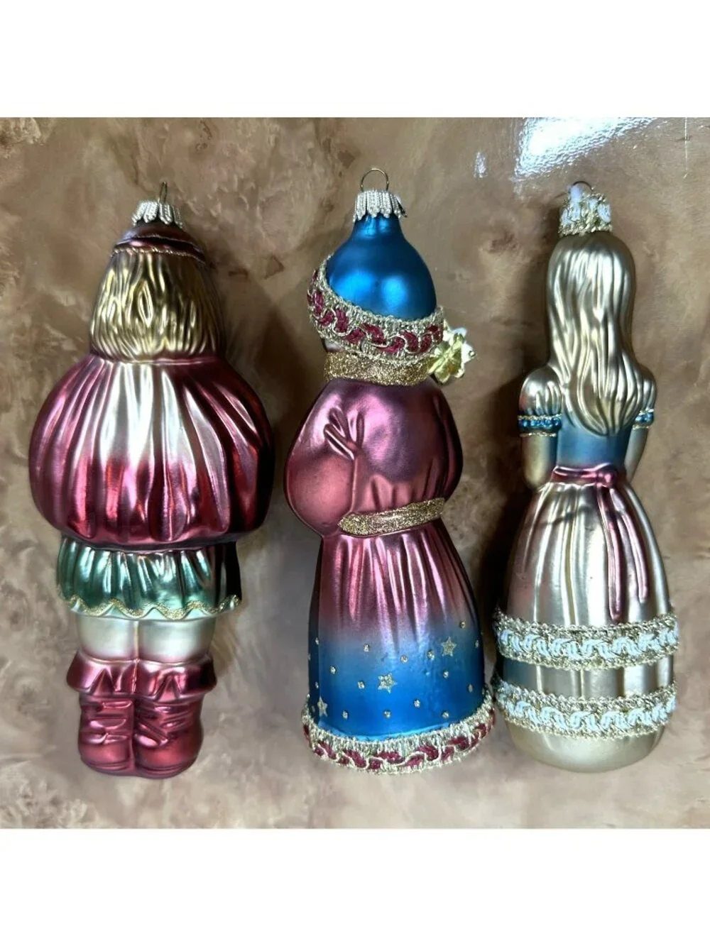 Kurt Adler Polonaise Cinderella Fairy Godmother Prince Glass Ornaments Set of 3
